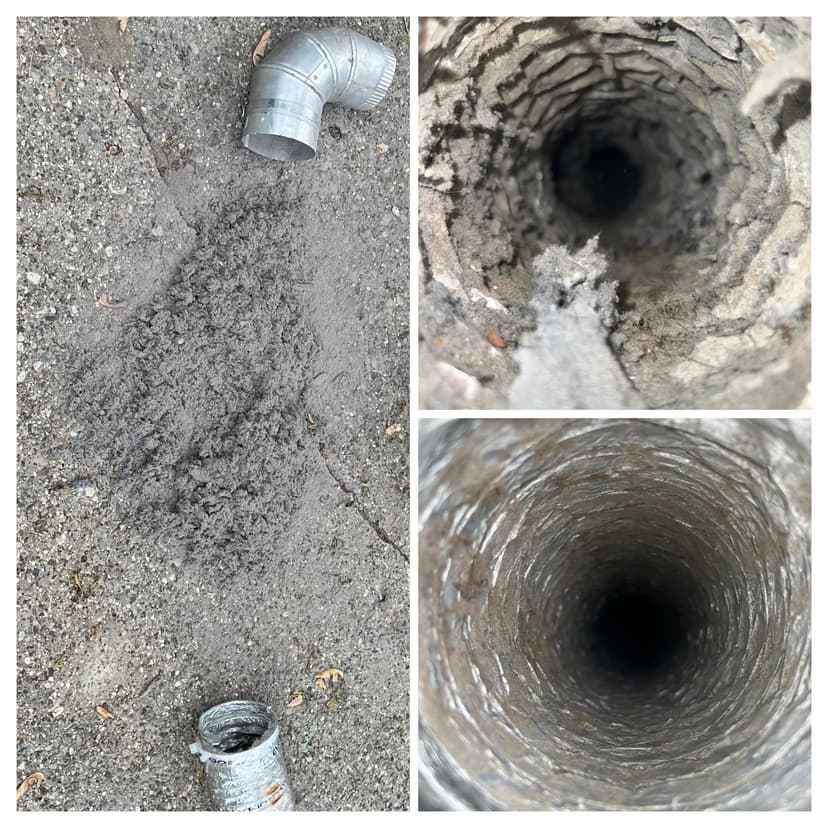 Before and after dryer vent cleaning